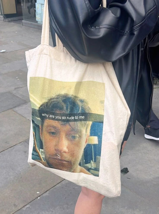 Tote Bag Niall Horan Meme – Why You So Rude? | Bolsa Beige 100% Algodón